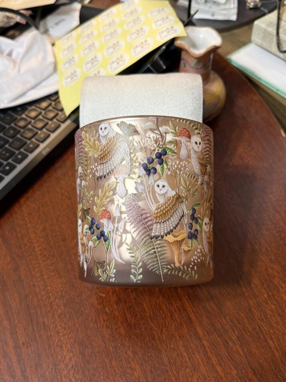 Glass Hurricane Candle Holder With Woodland Autumn Pattern - NWT
